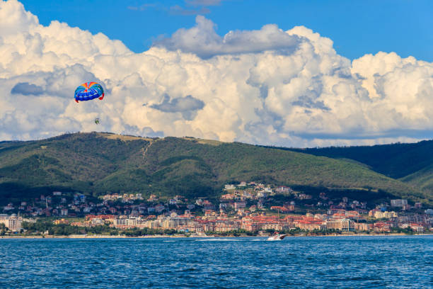 Parasailing on the Black sea in Sunny Beach, Bulgaria stock photo