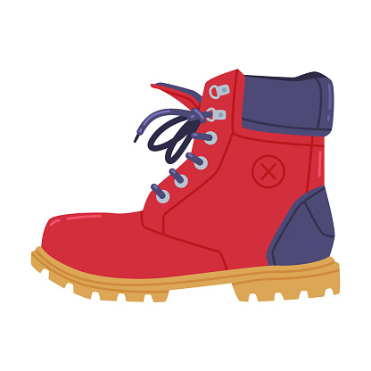 Warm Leather Red Boot as Seasonal Shoe and Casual Footwear Vector Illustration. Fashionable Foot Garment as Everyday Wear Concept