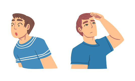 Man Looking in Different Direction with Face Expression Vector Set