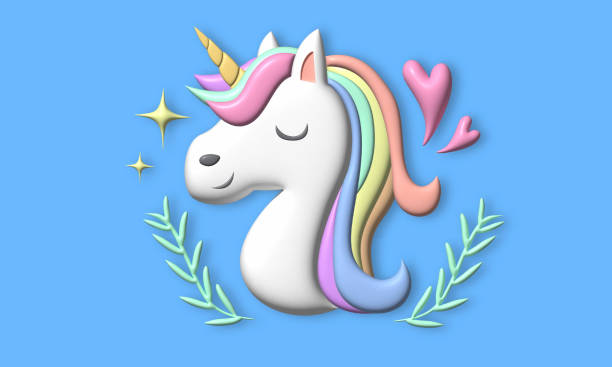 istock pastel cute rainbow unicorn, 3d illustration. 1411020781
