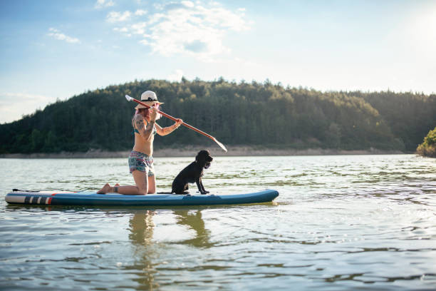 istock Taking my best fiend on a ride with paddle board in lake. 1411022111