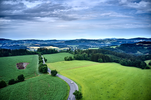 Aerial view of the hilly cultural landscape in the Czech Republic