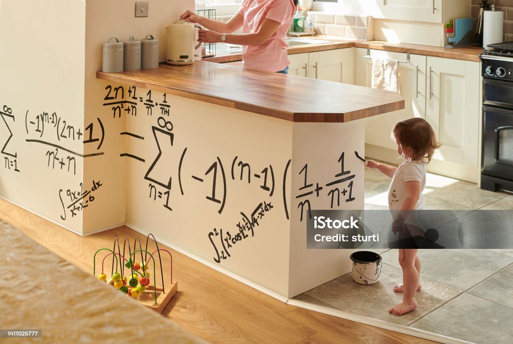 child genius toddler gets to grips with a maths equation 2-3 Years Stock Photo