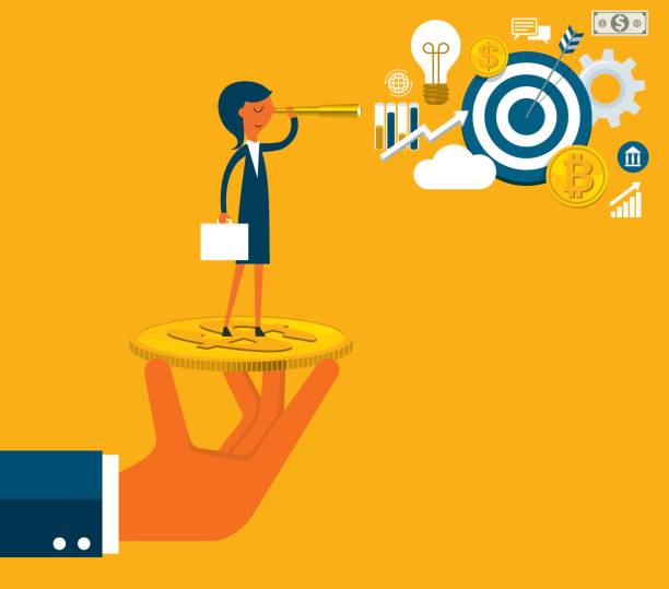 istock Businesswoman stand on money 1411029704