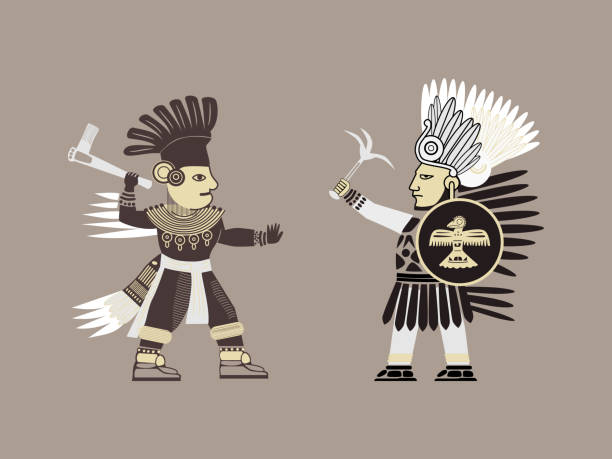 ilustraciones, imágenes clip art, dibujos animados e iconos de stock de aztecas - guerrero azteca