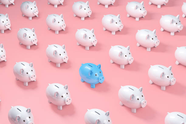 istock White piggy bank patterns on pink background, Concept of saving. Break the pattern 1411034218
