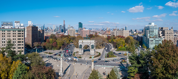 Aerial view of Grand Army Plaza, Brooklyn, New York.