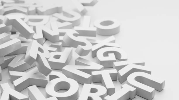 istock Pile of white 3d alphabet letters on a red background. 1411040875