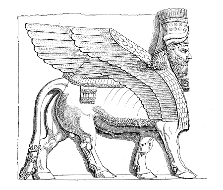 Antique illustration: Assyrian Art, Nineveh winged bull