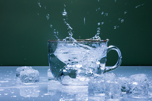 Glass splash water & Ice Cube