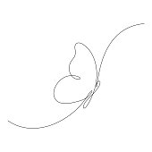 istock Butterfly flying continuous line art drawing. 1411045895