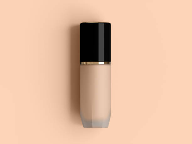 istock Bottles of makeup foundation and samples on color background 3d illustration 1411054175