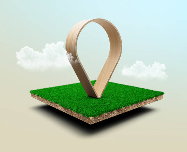 Location pin Icon on Grass patch 3d illustration Grocery Store symbol