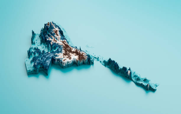 istock Topographic Eritrea Map Hypsometric Elevation tint Spectral Shaded relief map 3d illustration 1411054365