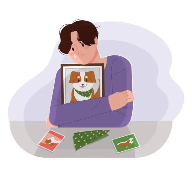 Vector illustration of A man who misses his dead dog.