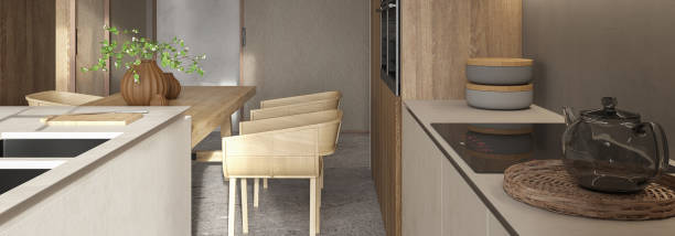 istock Modern interior scandinavian design kitchen room. 3d render illustration. 1411054594