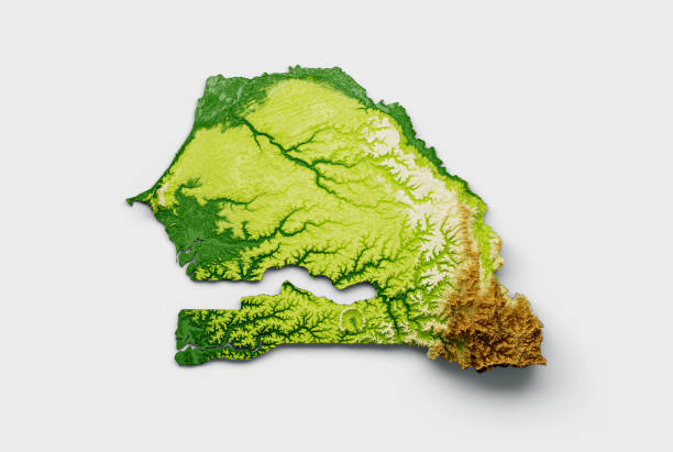 istock Senegal Map Shaded relief Color Height map on white Background 3d illustration 1411055345