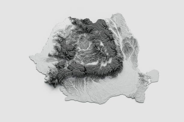 istock Romania Map Flag Shaded relief Color Height map on white Background 3d illustration 1411055372