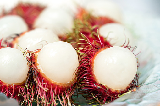 Freshly picked Rambutan for sale at a Borneo fruit market