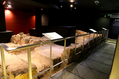 Cartagena, Murcia, Spain- July 25, 2019: Underground museum called Fortune House with remains of a house and roman road
