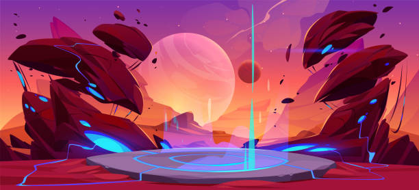 istock Fantastic landscape of alien planet with rocks 1411057800