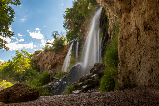 Rifle Falls State Park, Colorado. Cascading triple waterfall