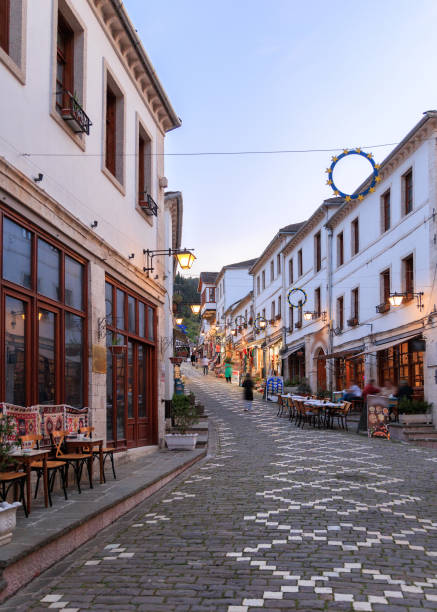 istock Gjirokaster street life at dusk 1411062438