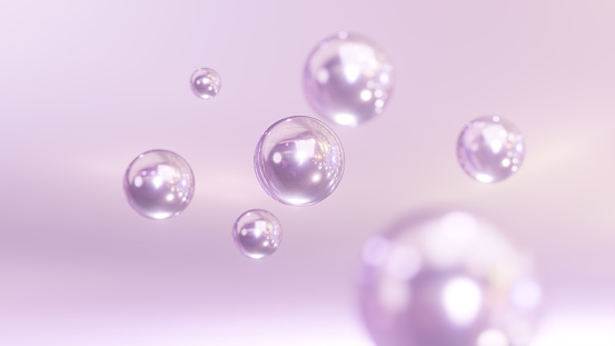 Bubbles merge and become nutritious serum. Many elements of a macro shot come together to form a serum. Drop 3D rendering. Illustrations for Metaball that feature morphing liquid blobs.