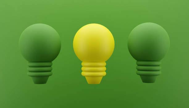 istock A bright yellow bulb among a green bulb on a green background. 3d render illustration. 1411069237