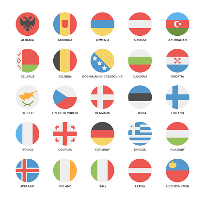 Flags - Vector Round Flat Icons - Andorra, Denmark. Finland etc