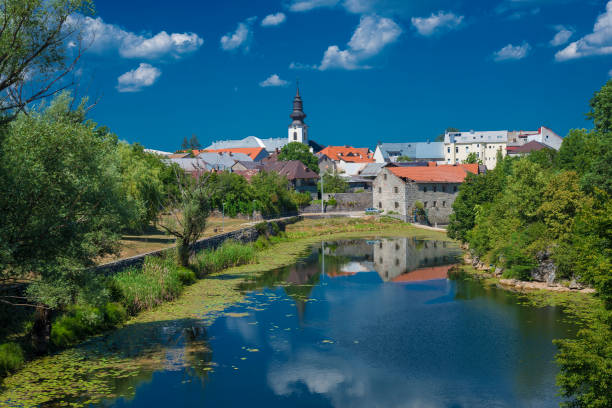 istock Gospic town panorama with river Novcica reflection 1411074216