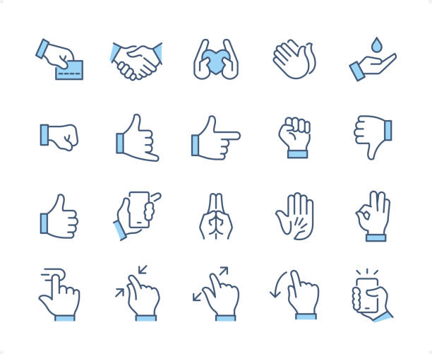 ilustrações de stock, clip art, desenhos animados e ícones de hand gestures icon set. editable stroke weight. pixel perfect dichromatic icons. - boa