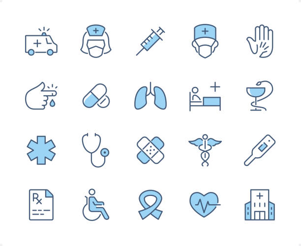 ilustrações de stock, clip art, desenhos animados e ícones de medicine icon set. editable stroke weight. pixel perfect dichromatic icons. - aids awareness ribbon