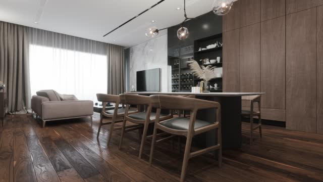 Modern kitchen living room interior design. 3d visualization