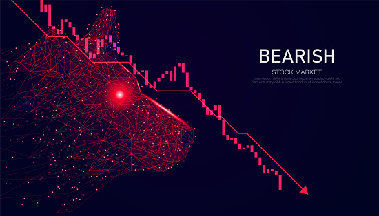 Abstract, stock market downtrend, concept, bearish divergent, polygon red and graph, stocks fall, stocks go down, bear markets.