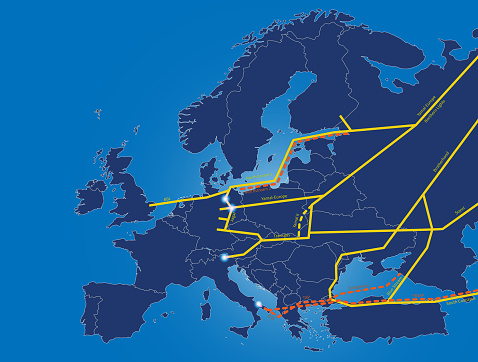map of the main gas pipelines from russia to europe