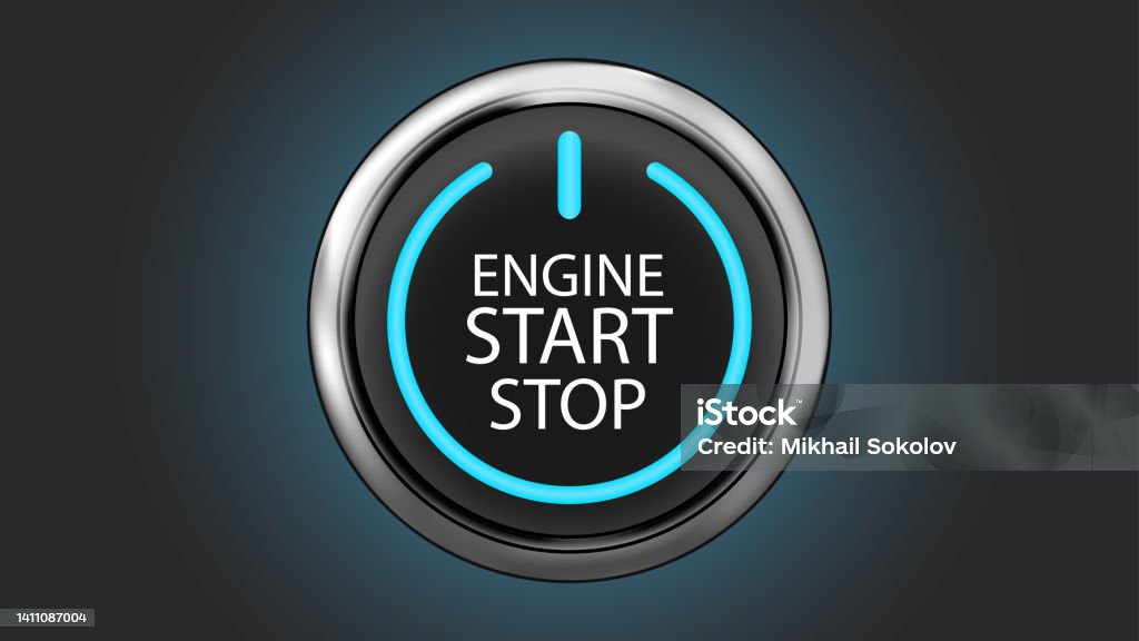 Start Off Sign Engine Start Stop Button With Blue Shine On Off Sign Stock Illustration ...