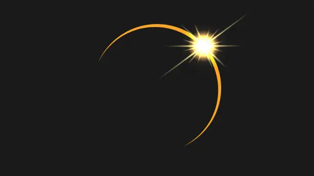 Vector illustration of a solar eclipse with a glare from the appearing sun