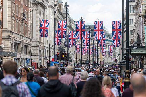 London, United Kingdom - June 02, 2022: Crowded Streets of Mayfair for the Platinum Jubilee