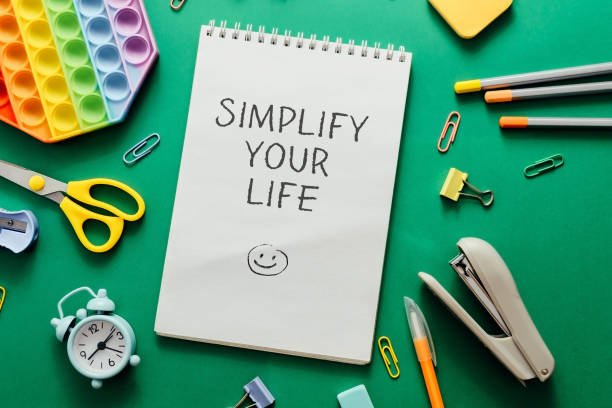 istock School supplies and text Simplify your Life in pad on green 1411091950