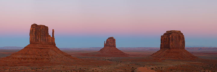 Panoramic view of Monument Valley at twilight (Arizona).