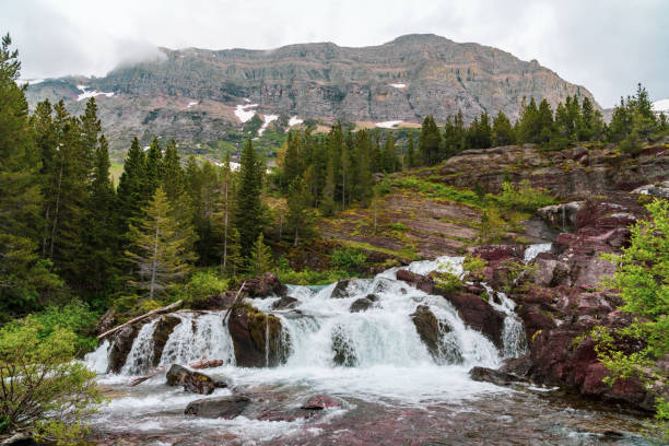 istock RedRock Falls waterfall in Glacier National Park along the Swiftcurrent Pass trail 1411097654