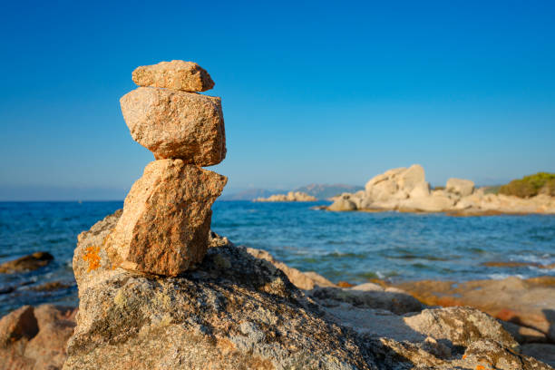 View of cairns at Palombaggia beach, Porto Vecchio, Corsica