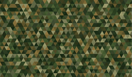 Seamless green and brown camouflaged triangle shapes wallpaper vector background