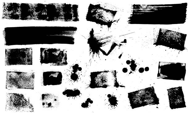ilustrações de stock, clip art, desenhos animados e ícones de black grunge sponge textures and design elements - grunge splattered spray box