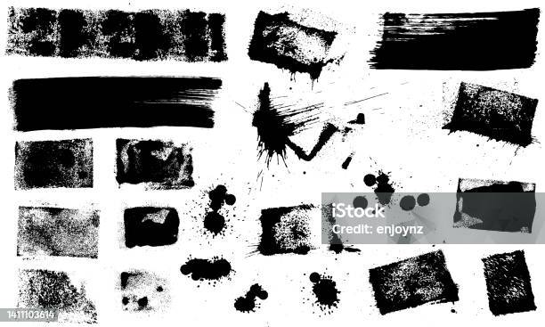 Black Grunge Sponge Textures And Design Elements Stock Illustration - Download Image Now - Dirty, Stained, Grunge Image Technique