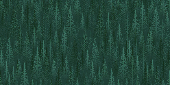 Seamless green vector trees or forest Christmas background.
