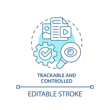 Trackable and controlled turquoise concept icon. Easy to access. Content making tip abstract idea thin line illustration. Isolated outline drawing. Editable stroke. Arial, Myriad Pro-Bold fonts used