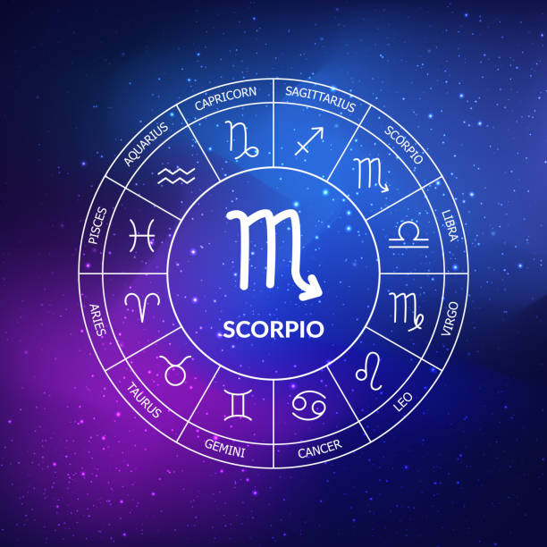 istock Scorpio zodiac sign. Zodiac circle on a dark blue background of the space 1411105705