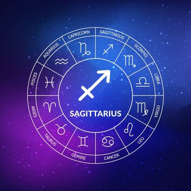 istock Sagittarius zodiac sign. Zodiac circle on a background of the space 1411105706